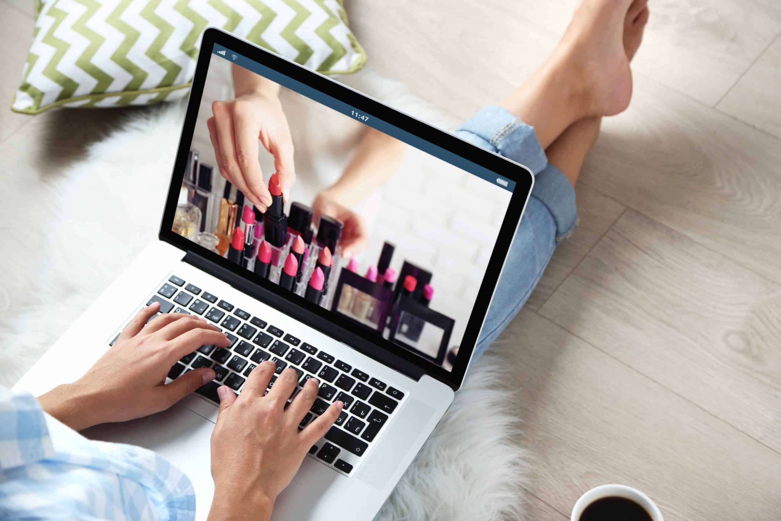 Woman watching a website video
