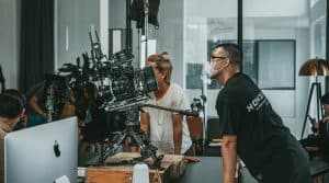 Video production company team planning a corporate shoot in Singapore