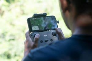 Drone video production capturing aerial footage for a Singapore business