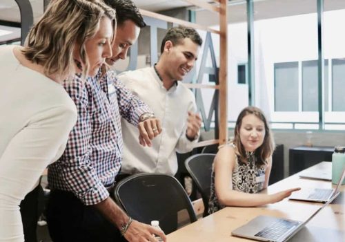 employees engaging with video