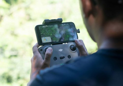 Drone video production capturing aerial footage for a Singapore business